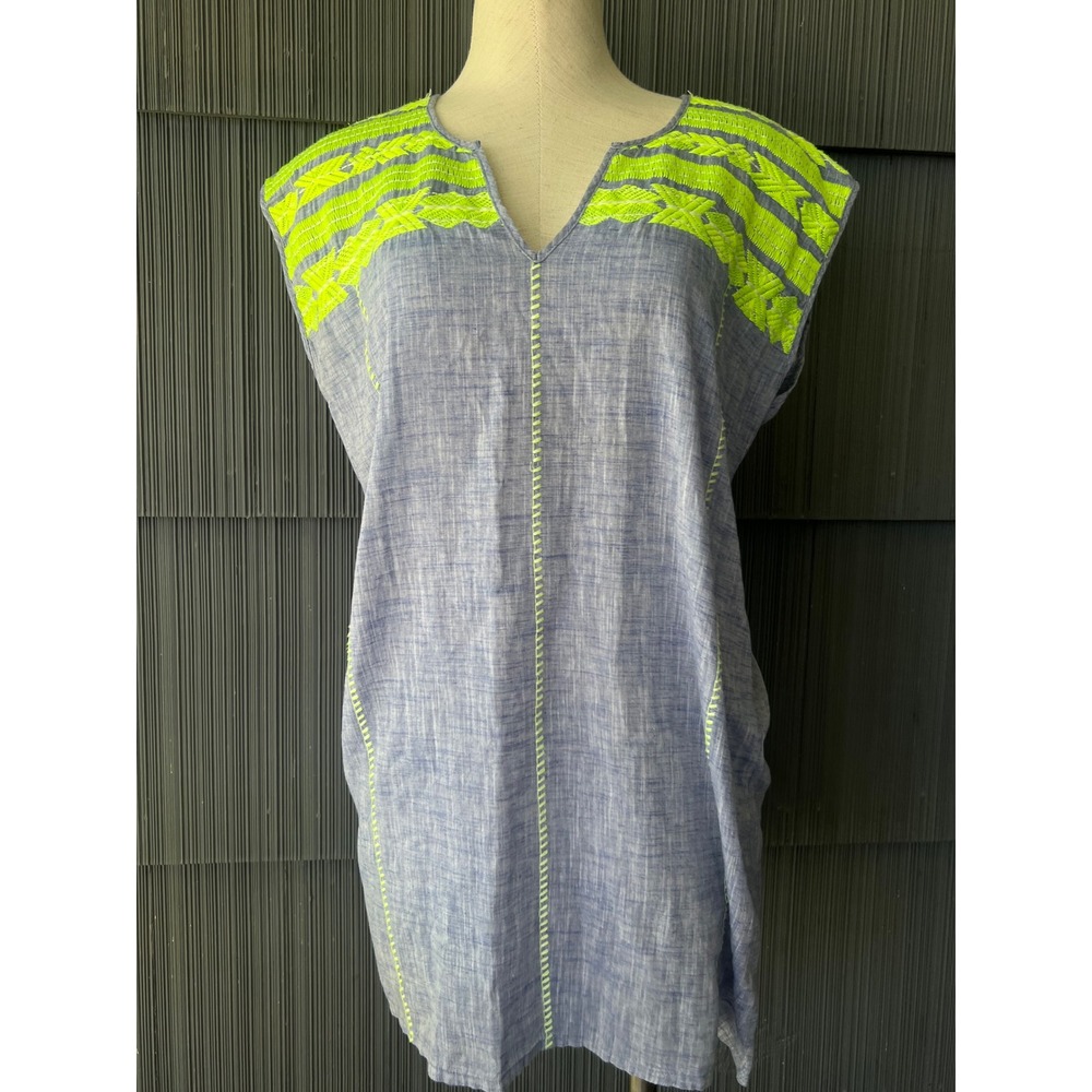 J.Crew Womens Neon Summer Lightweight Embroidered Boho Tunic Top Cap Sleeve